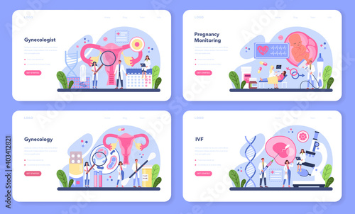 Gynecologist web banner or landing page set. Women health doctor
