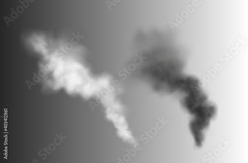 Vector set of realistic white and grey transparent effect of smoke