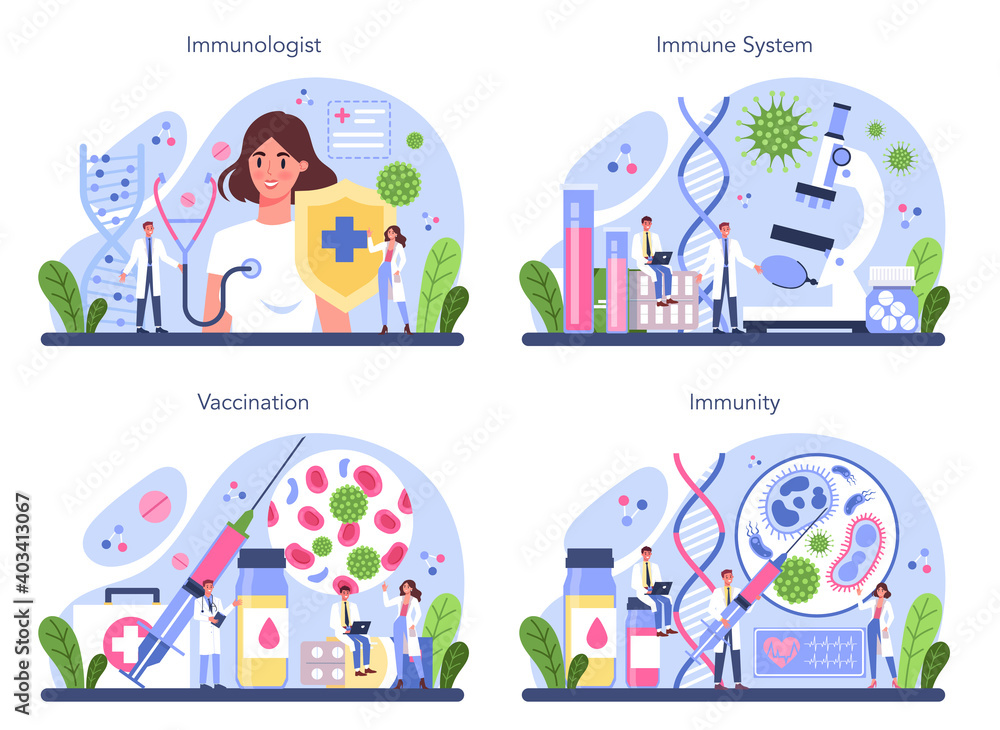 Professional immunologist set. Idea of healthcare, virus prevention