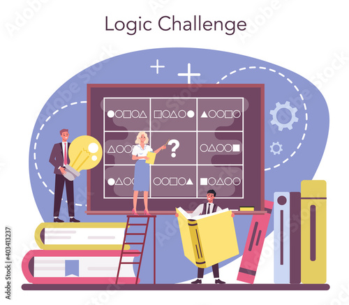 Logician concept. Scientist systematicly studying logical challenges