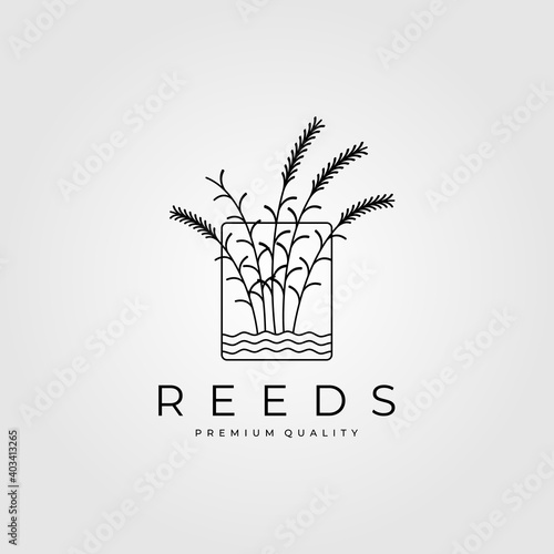 reeds minimalist logo with water vector vintage illustration design