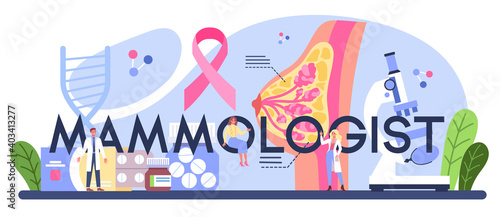 Mammologist typographic header. Consultation with doctor about breast