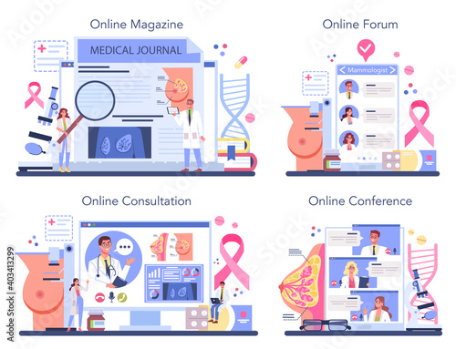 Mammologist online service or platform set. Breast screening