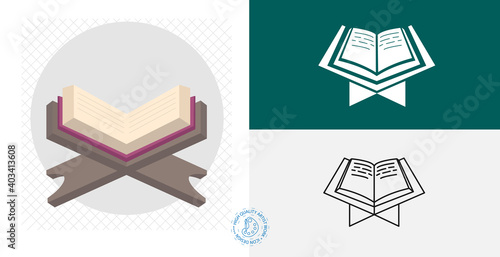 open holy Quran book isolated flat icon. line, solid islamic design element