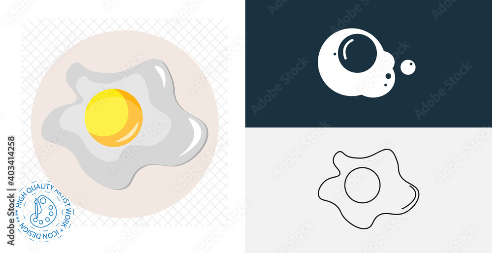 Cooked fried egg isolated vector icon. line, solid food design element
