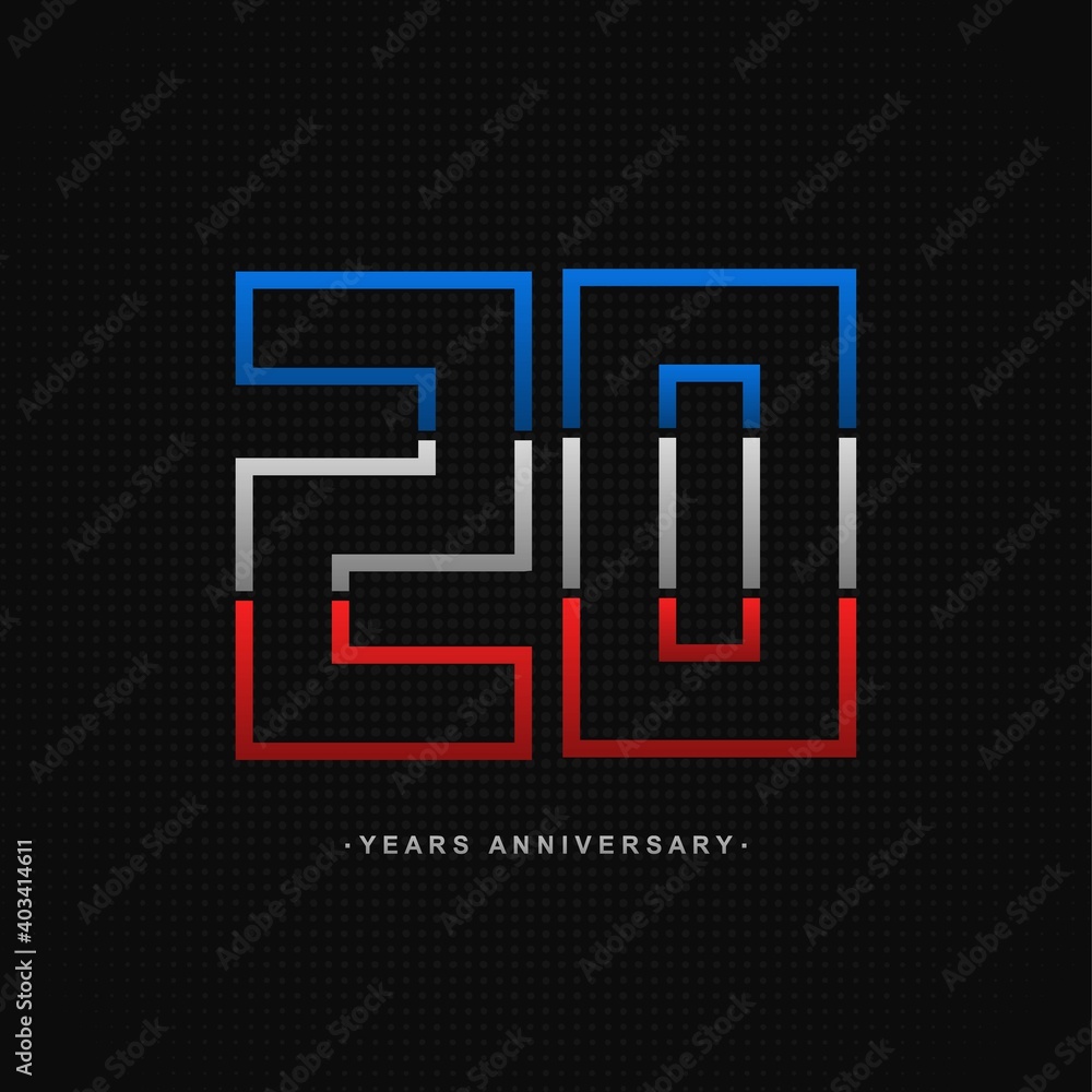 20 years anniversary celebration and years old congrats, colorful logotype. Number icon vector template