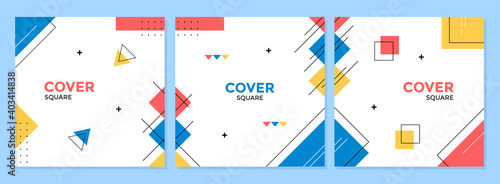 Vector set of abstract geometric cover background with minimal trendy style. Square banner template for social media posts, banners design, web or internet ads.