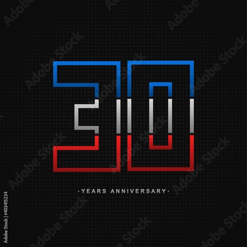 30 years anniversary celebration and years old congrats, colorful logotype. Number icon vector template