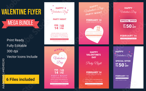 Happy Valentine's Day Party Flyer, Valentines day sale background with icon set pattern. Vector illustration. Wallpaper, flyers, invitation, posters, brochure, voucher, banners.