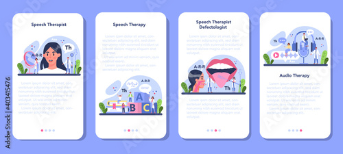 Speech therapist mobile application banner set. Didactic correction
