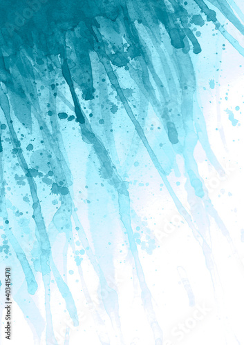 Watercolor blue teal color splash background. Watercolour hand painted splashes illustration