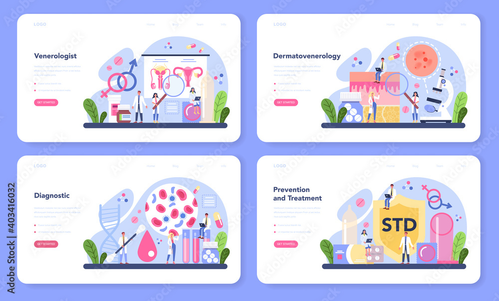 Venereologist web banner or landing page set. Professional diagnostic Venereologist web banner or landing page set. Professional diagnostic