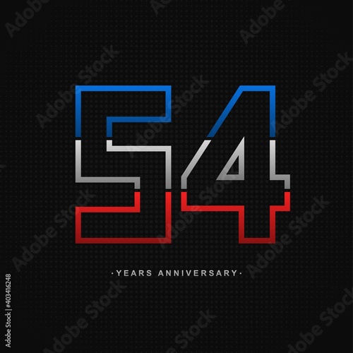 54 years anniversary celebration and years old congrats, colorful logotype. Number icon vector template