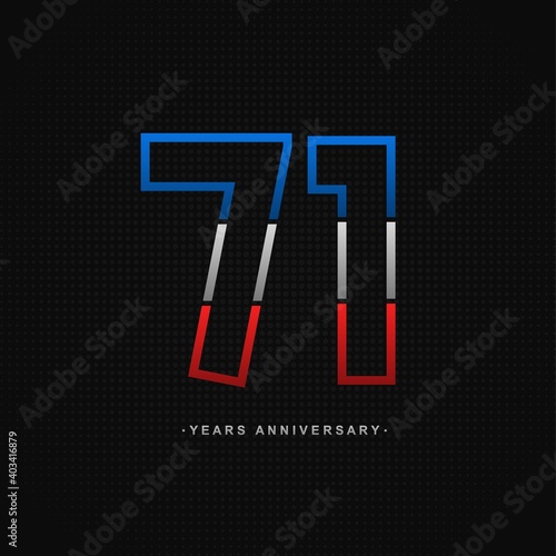 71 years anniversary celebration and years old congrats, colorful logotype. Number icon vector template