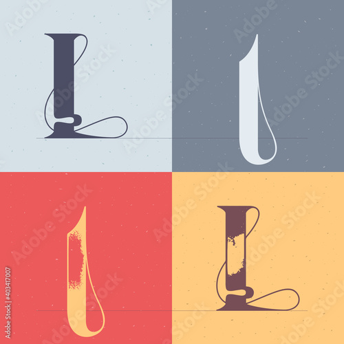 L letter logo with elegant line decoration. Four style serif font set. photo