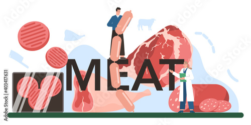 Meat typographic header. Butcher or meatman factory. Fresh meat