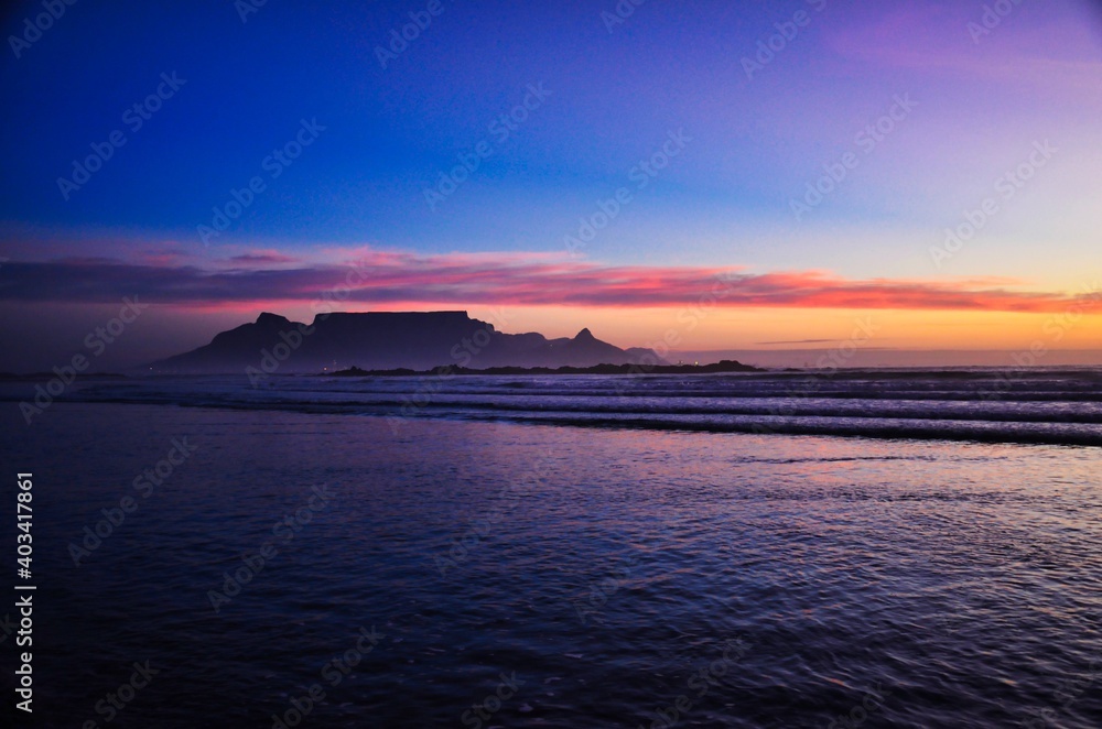 Beautiful view from Table Mountan at Sunset in Bloubergstrand South Africa