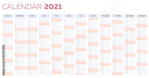 The 2021 calendar planner template with vertical monthly columns