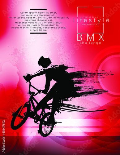 Active man. BMX rider in abstract sport background, vector.