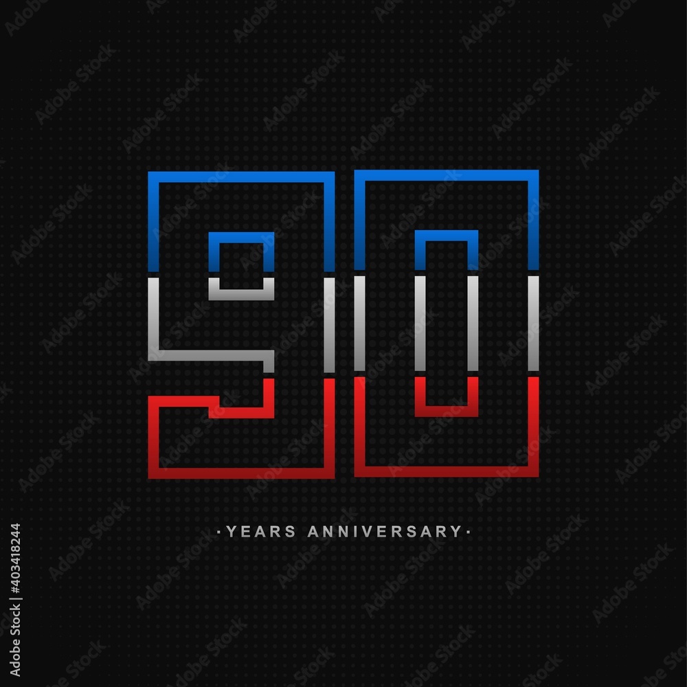 90 years anniversary celebration and years old congrats, colorful logotype. Number icon vector template 90 years anniversary celebration and years old congrats, colorful logotype. Number icon vector template