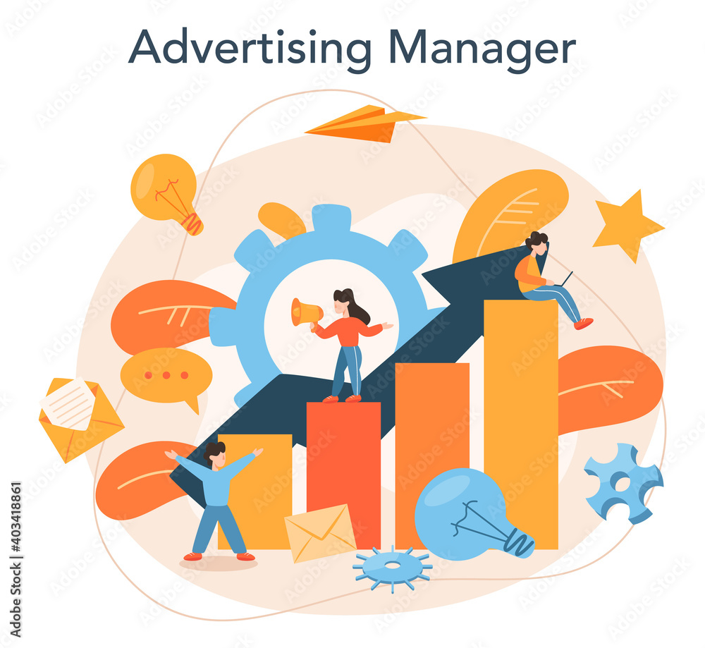 Advertsing manager concept. Commercial advertisement and communication Advertsing manager concept. Commercial advertisement and communication