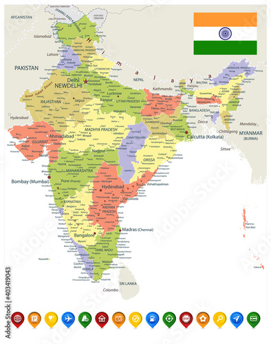 India Administrative Map and Colored Map Icons