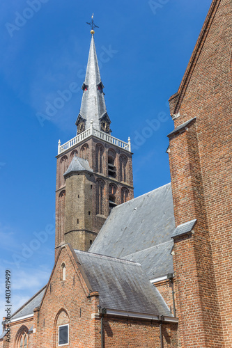 Tower of the historic great or St. Jan church in Montfoort, Netherlands photo