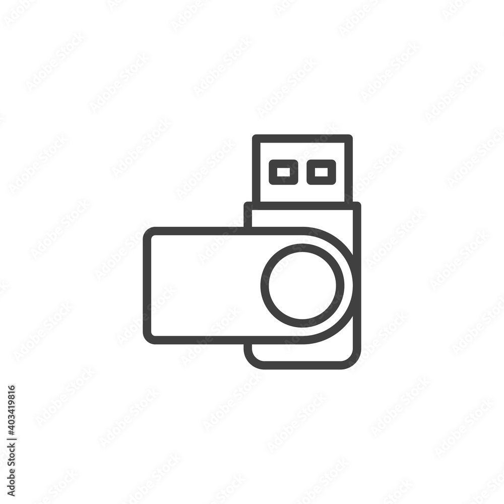 USB memory stick line icon. linear style sign for mobile concept and web design. Flash drive outline vector icon. Symbol, logo illustration. Vector graphics