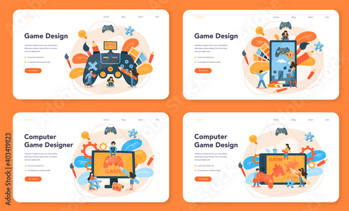 Game designer web banner or landing page set. Creative process © inspiring.team