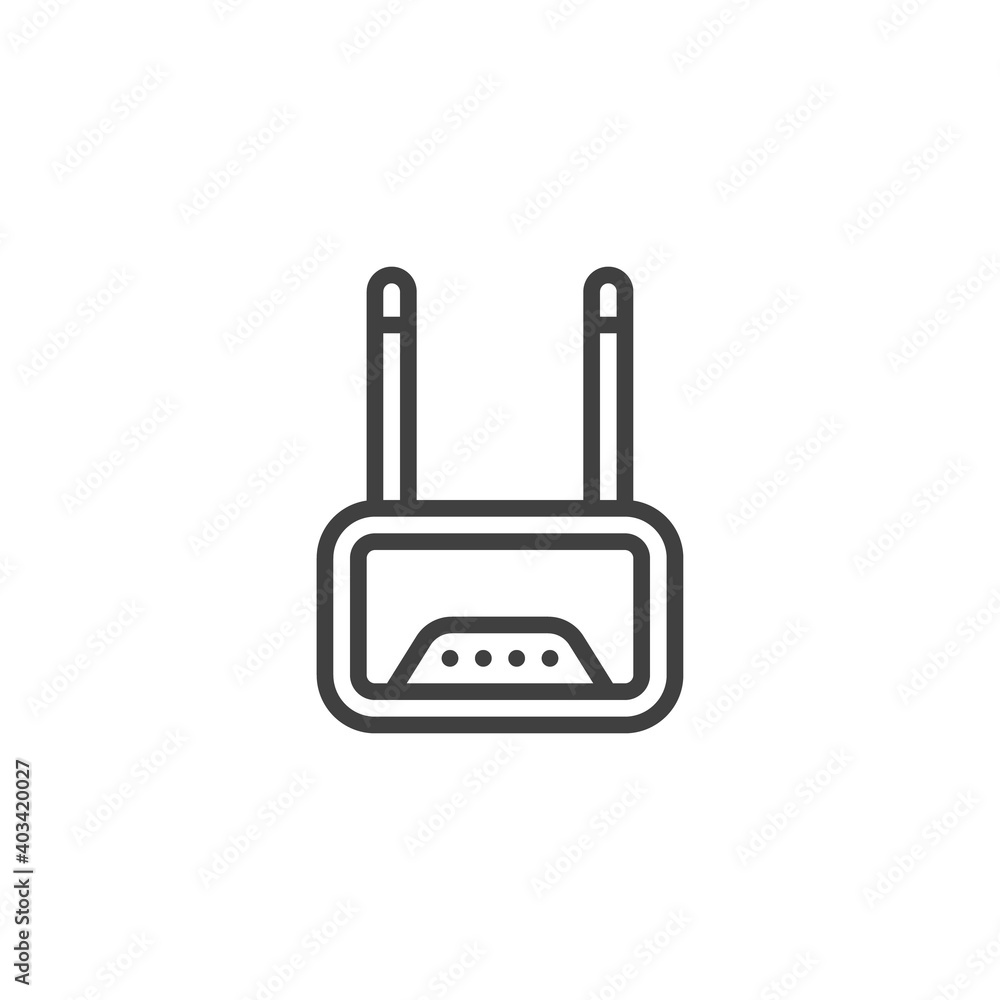Wifi router line icon. linear style sign for mobile concept and web design. Wi-fi modem outline vector icon. Symbol, logo illustration. Vector graphics Wifi router line icon. linear style sign for mobile concept and web design. Wi-fi modem outline vector icon. Symbol, logo illustration. Vector graphics