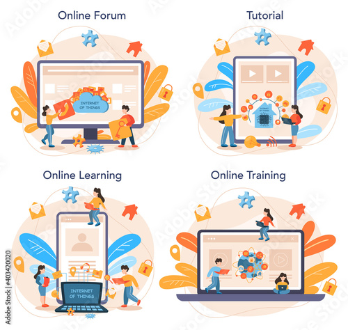 Internet of things online service or platform set. Idea of cloud