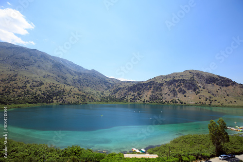 View of the beautiful clean mountain lake on a clear sunny day.