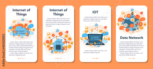 Internet of things mobile application banner set. Idea of cloud