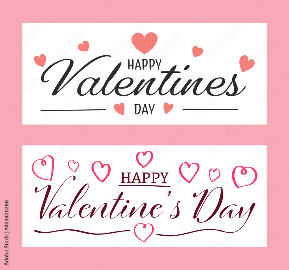 Hand drawn valentine's day banners. Lettering. Vector.