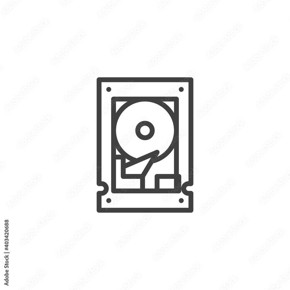 Hard disk line icon. linear style sign for mobile concept and web design. HDD outline vector icon. Symbol, logo illustration. Vector graphics Hard disk line icon. linear style sign for mobile concept and web design. HDD outline vector icon. Symbol, logo illustration. Vector graphics
