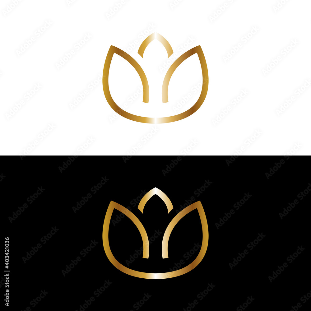 Kwiat lotosu, złote minimalne logo - obrazy, fototapety, plakaty 
