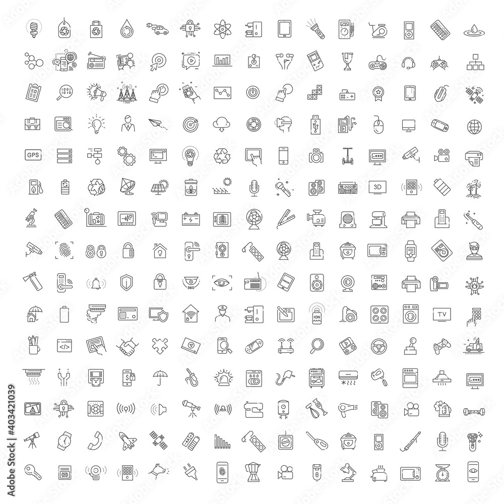 Technologies, digital marketing, gadgets and gadgets line icons Technologies, digital marketing, gadgets and gadgets line icons