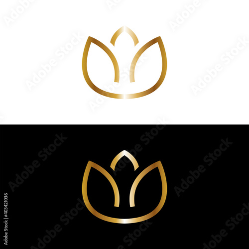 Kwiat lotosu, złote minimalne logo