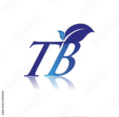 Initial Letter TB With Leaf Logo, colored blue nature and environment logo. vector logo for business and company identity.