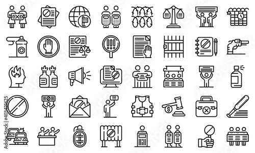 Disobedient icons set. Outline set of disobedient vector icons for web design isolated on white background