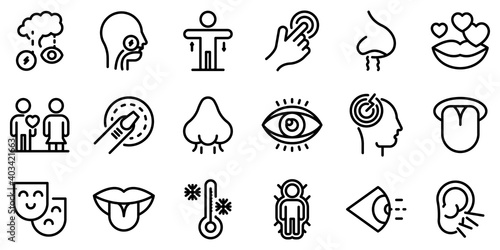 Senses icons set. Outline set of senses vector icons for web design isolated on white background