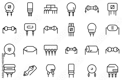 Resistor icons set. Outline set of resistor vector icons for web design isolated on white background