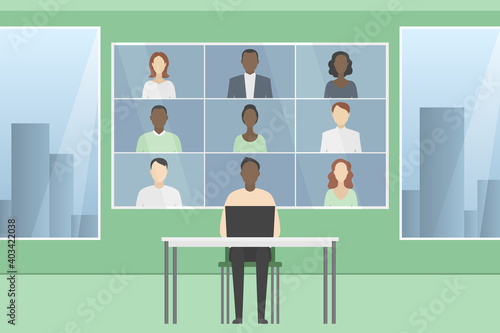 Group video call. Teleconference. Vector illustration.