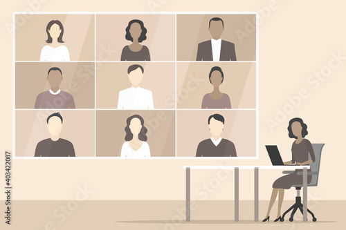 Group video conference. Vector illustration.