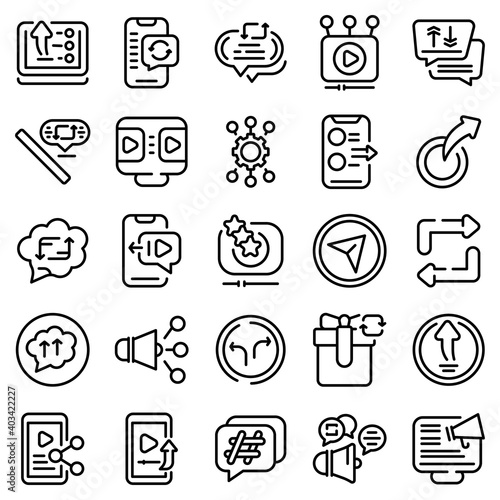Repost icons set. Outline set of repost vector icons for web design isolated on white background