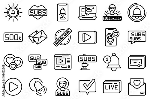Subscribe icons set. Outline set of subscribe vector icons for web design isolated on white background