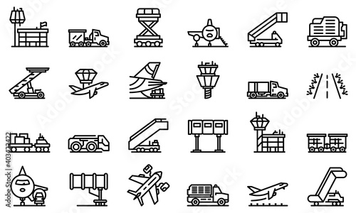 Airport ground support service icons set. Outline set of airport ground support service vector icons for web design isolated on white background