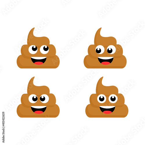 Cute funny poop set characters. Poop emoji flames icon collection. Vector cartoon illustration isolated on white