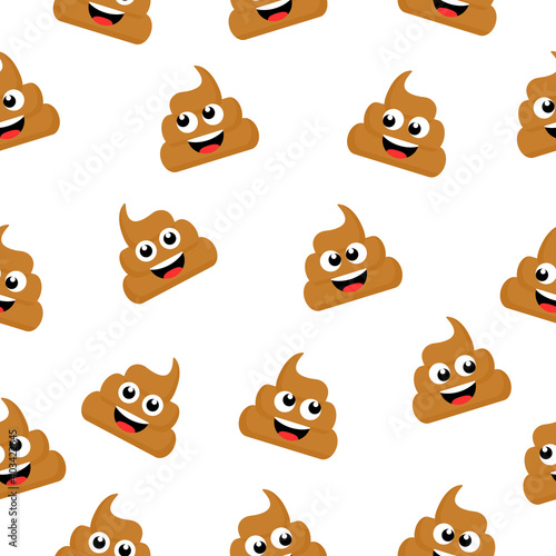 Cute funny seamless pattern poop characters. Poop emoji flames icon white background. Vector cartoon illustration isolated on white