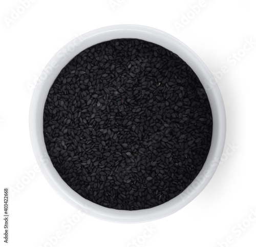 Black Sesame Seeds on white background.